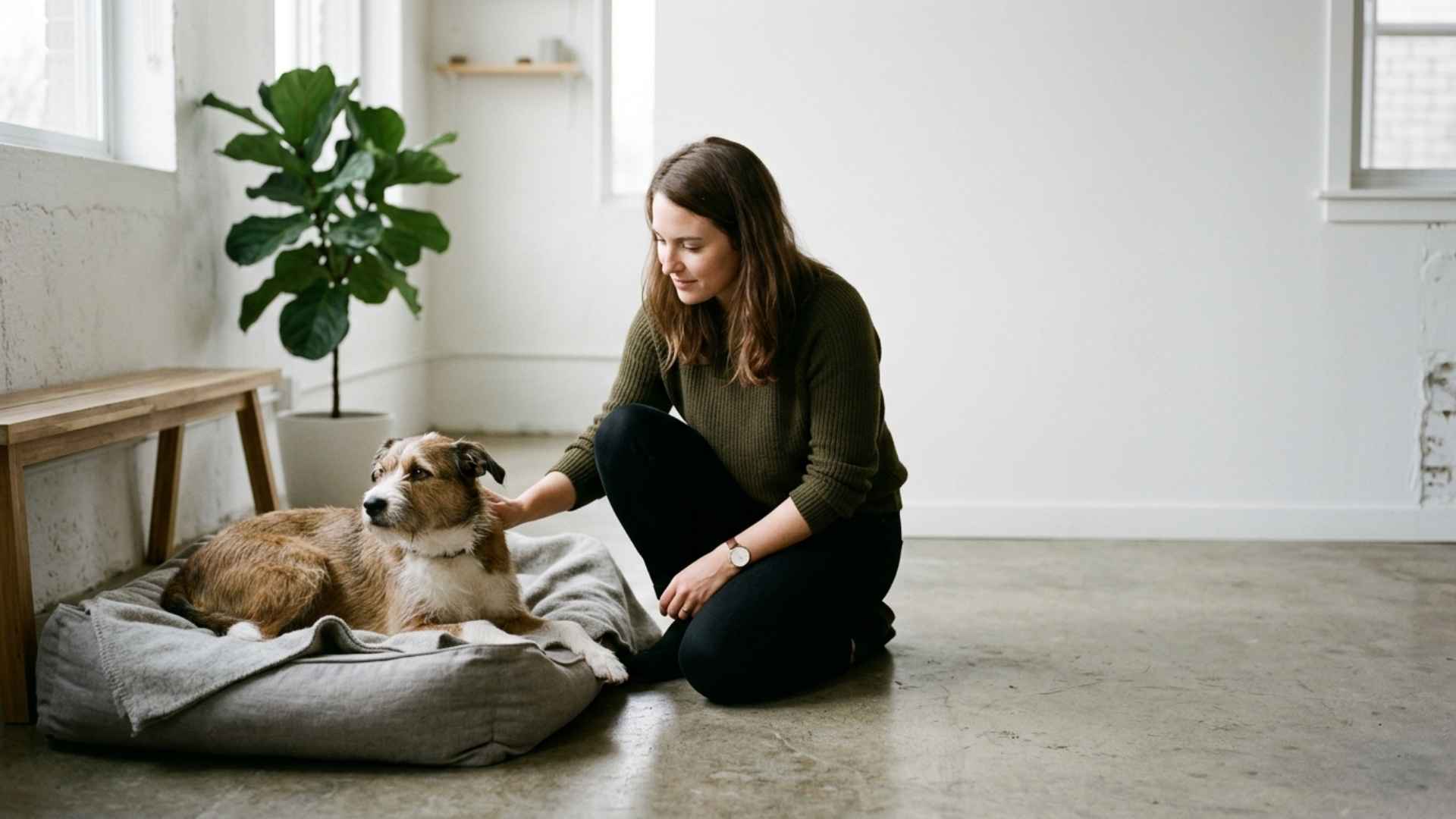 Mujer mirando a su perro
